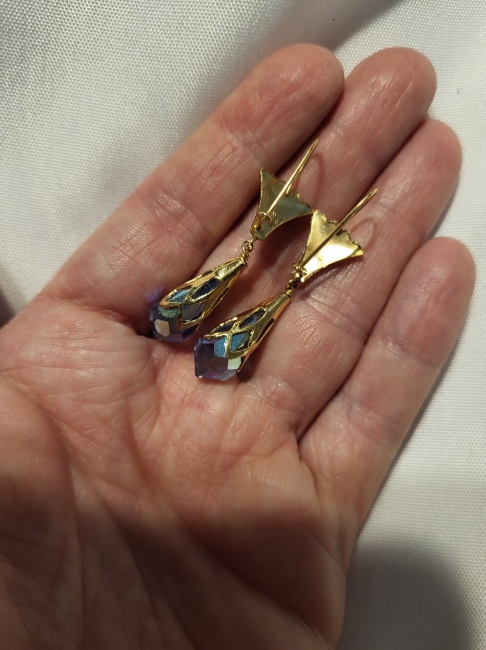 Vintage Solid 14k Blue Crystal Teardrop Earrings Elegant No Scrap 4.4g - Picture 4 of 13